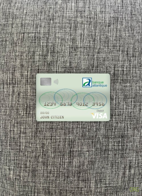 Photolook de la carte de débit visa de la banque atlantique du Cameroun avant